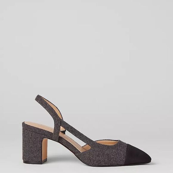 Ann Taylor Flannel Cap Toe Block Heel Slingback Pumps - Picture 1 of 11